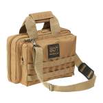 BULLDOG CASES DELUXE 2 PISTOL RANGE BAG WITH STRAP & MOLLE, NYLON TAN