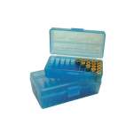 50 ROUND PISTOL CASE-GARD WITH FLIP-TOP (50 ROUND PISTOL AMMO BOX-CLEAR BLUE (38-357))
