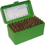 MTM FLIP TOP RIFLE AMMO BOX 224 CLARK-9.3X57MM 50 ROUND, POLYMER GREEN