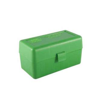 MTM FLIP TOP RIFLE AMMO BOX 220 SWIFT-338 FEDERAL 50 ROUND, POLYMER GREEN