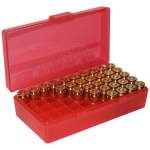 50 ROUND PISTOL CASE-GARD WITH FLIP-TOP (50 ROUND PISTOL AMMO BOX-CLEAR RED (38-357))