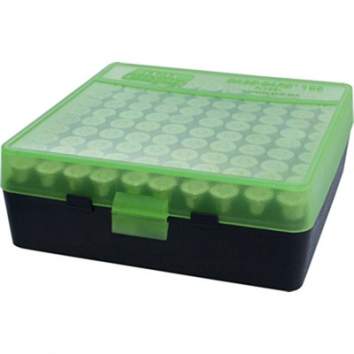 100 ROUND PISTOL CASE-GARD WITH FLIP-TOP (100 ROUND PISTOL AMMO BOX-CLEAR GREEN & BLACK (38-357))