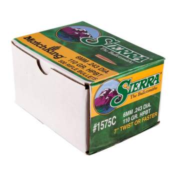 Sierra Bullets 6MM Caliber (.243 ) 110 Grain Boat Tail Hollow Point Matchking 500 Per Box